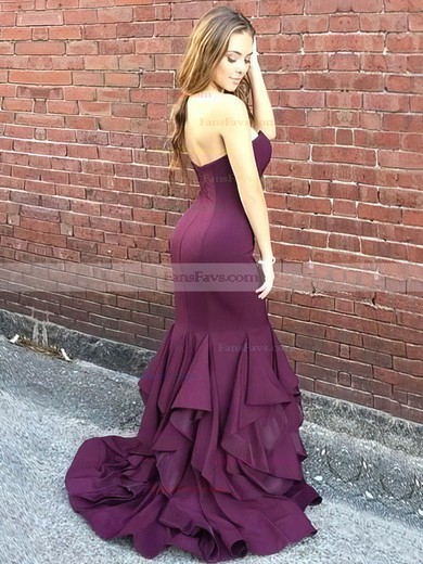 Trumpet/Mermaid Sweetheart Silk-like Satin Sweep Train Cascading Ruffles Prom Dresses #Favs020106273