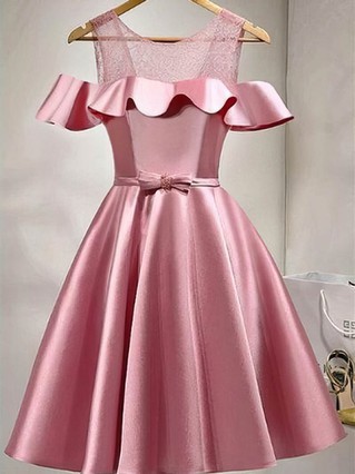 Ball Gown Scoop Neck Lace Satin Knee-length Sashes / Ribbons Prom Dresses #Favs020106279 Ball Gown Scoop Neck Lace Satin Knee-length Sashes / Ribbons Prom Dresses #Favs020106279