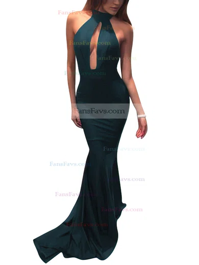 Trumpet/Mermaid Halter Silk-like Satin Sweep Train Prom Dresses #Favs020104527