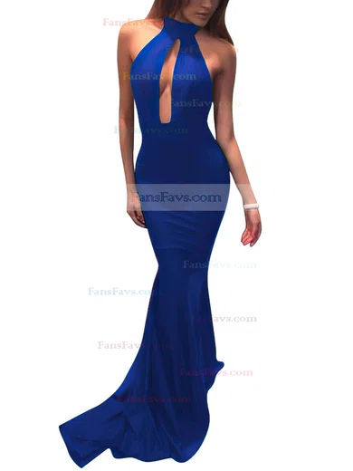 Trumpet/Mermaid Halter Silk-like Satin Sweep Train Prom Dresses #Favs020104527