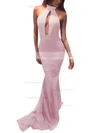 Trumpet/Mermaid Halter Silk-like Satin Sweep Train Prom Dresses #Favs020104527