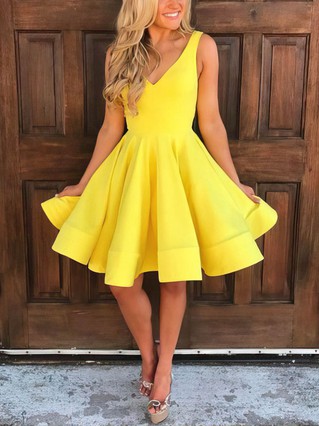 A-line V-neck Satin Short/Mini Prom Dresses #Favs020106283