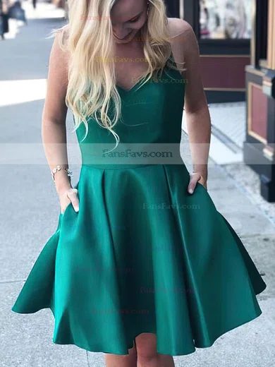 A-line V-neck Satin Short/Mini Bow Prom Dresses #Favs020106285