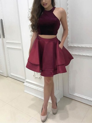A-line Scoop Neck Satin Velvet Short/Mini Tiered Prom Dresses #Favs020106287