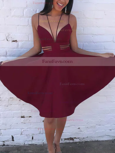 A-line V-neck Satin Short/Mini Pockets Prom Dresses #Favs020106288