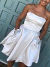 A-line Strapless Satin Short/Mini Beading Prom Dresses #Favs020106292