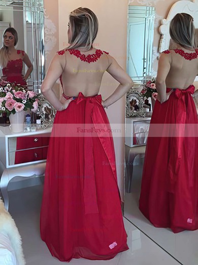 A-line Scoop Neck Chiffon Floor-length Beading Prom Dresses #Favs020102327