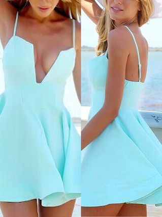A-line V-neck Satin Short/Mini Prom Dresses #Favs020106293 A-line V-neck Satin Short/Mini Prom Dresses #Favs020106293