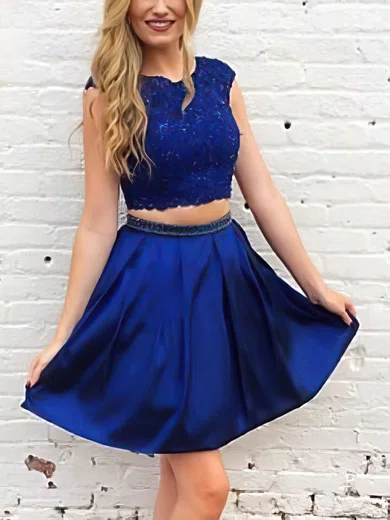 A-line Scoop Neck Satin Short/Mini Beading Prom Dresses #Favs020106294