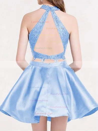 Princess High Neck Lace Satin Short/Mini Tiered Prom Dresses #Favs020106295