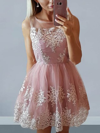 A-line Scoop Neck Tulle Short/Mini Appliques Lace Prom Dresses #Favs020106296 A-line Scoop Neck Tulle Short/Mini Appliques Lace Prom Dresses #Favs020106296