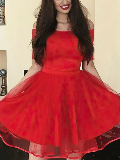 A-line Off-the-shoulder Tulle Knee-length Prom Dresses #Favs020106299