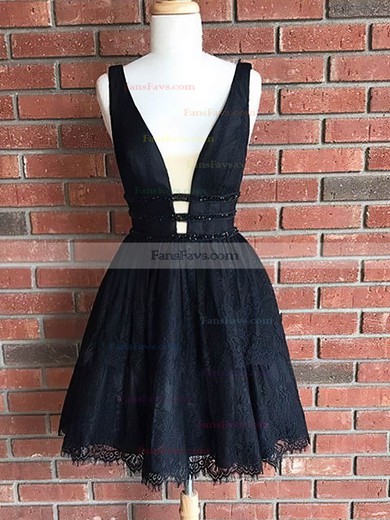 A-line V-neck Lace Short/Mini Sequins Prom Dresses #Favs020106301