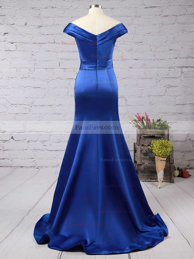 Trumpet/Mermaid Off-the-shoulder Satin Sweep Train Ruffles Prom Dresses #Favs020102331