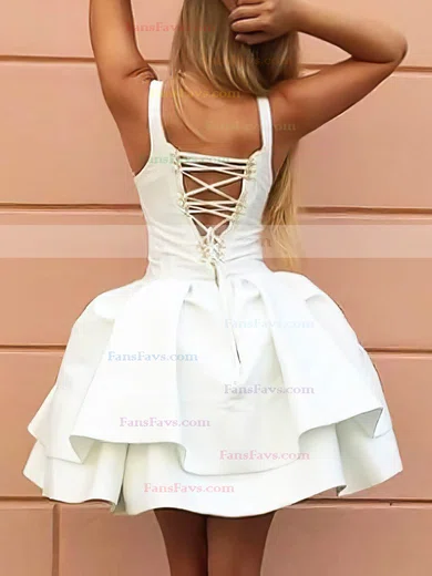 Ball Gown V-neck Satin Short/Mini Tiered Prom Dresses #Favs020106318