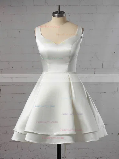 Ball Gown V-neck Satin Short/Mini Tiered Prom Dresses #Favs020106318