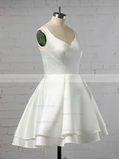 Ball Gown V-neck Satin Short/Mini Tiered Prom Dresses #Favs020106318