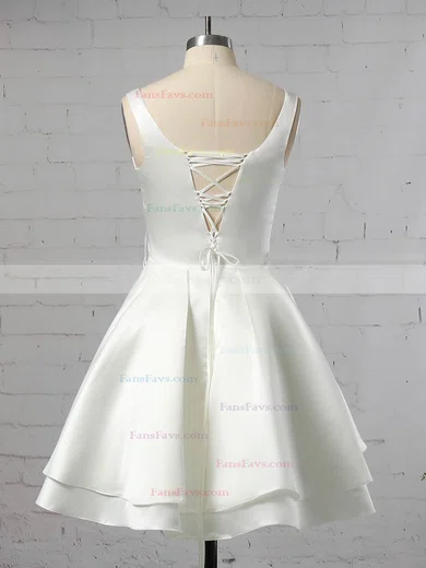 Ball Gown V-neck Satin Short/Mini Tiered Prom Dresses #Favs020106318