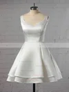 Ball Gown V-neck Satin Short/Mini Tiered Prom Dresses #Favs020106318