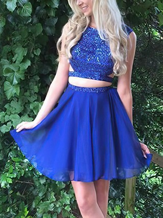 A-line Scoop Neck Chiffon Short/Mini Beading Prom Dresses #Favs020106319