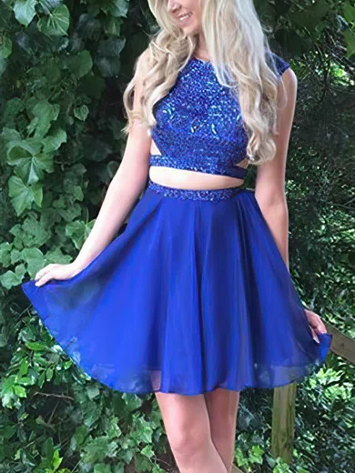 A-line Scoop Neck Chiffon Short/Mini Beading Prom Dresses #Favs020106319