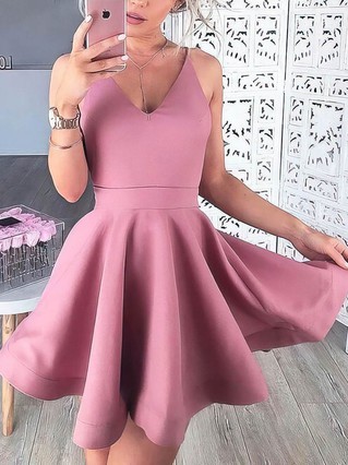 A-line V-neck Satin Short/Mini Prom Dresses #Favs020106321