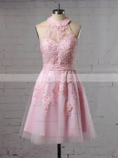 A-line Halter Tulle Short/Mini Beading Prom Dresses #Favs020106322