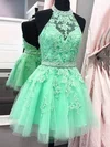 A-line Halter Tulle Short/Mini Beading Prom Dresses #Favs020106322