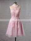 A-line Halter Tulle Short/Mini Beading Prom Dresses #Favs020106322