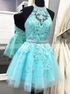 A-line Halter Tulle Short/Mini Beading Prom Dresses #Favs020106322