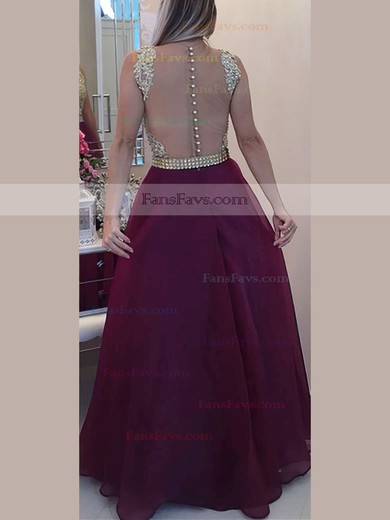 A-line Scoop Neck Chiffon Floor-length Beading Prom Dresses #Favs020102385