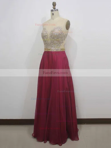 A-line Scoop Neck Chiffon Floor-length Beading Prom Dresses #Favs020102385