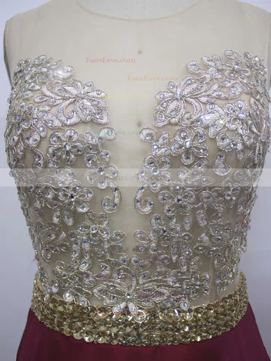 A-line Scoop Neck Chiffon Floor-length Beading Prom Dresses #Favs020102385