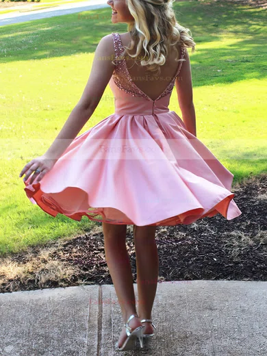 A-line Scoop Neck Satin Tulle Short/Mini Beading Prom Dresses #Favs020106324
