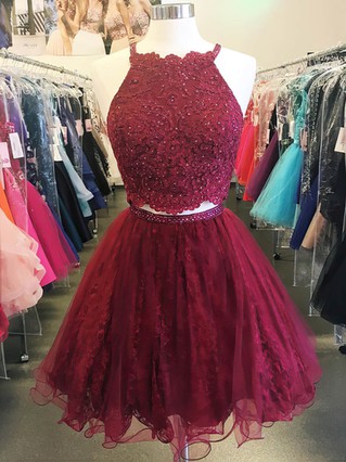 Princess Halter Lace Tulle Short/Mini Beading Prom Dresses #Favs020106333 Princess Halter Lace Tulle Short/Mini Beading Prom Dresses #Favs020106333