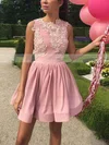 A-line Scoop Neck Silk-like Satin Short/Mini Appliques Lace Prom Dresses #Favs020106335