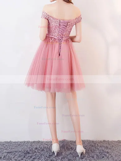 A-line Off-the-shoulder Tulle Short/Mini Appliques Lace Prom Dresses #Favs020106336