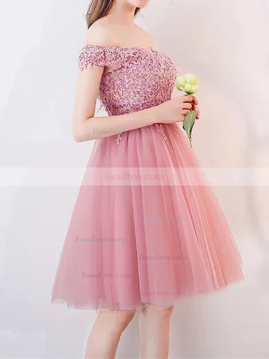 A-line Off-the-shoulder Tulle Short/Mini Appliques Lace Prom Dresses #Favs020106336