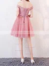 A-line Off-the-shoulder Tulle Short/Mini Appliques Lace Prom Dresses #Favs020106336