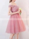 A-line Off-the-shoulder Tulle Short/Mini Appliques Lace Prom Dresses #Favs020106336