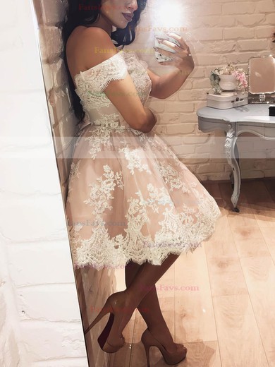 Ball Gown Off-the-shoulder Tulle Short/Mini Appliques Lace Prom Dresses #Favs020106339