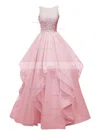 Ball Gown Scoop Neck Organza Floor-length Beading Prom Dresses #Favs020102390
