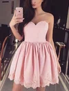 A-line Sweetheart Silk-like Satin Short/Mini Appliques Lace Prom Dresses #Favs020106343