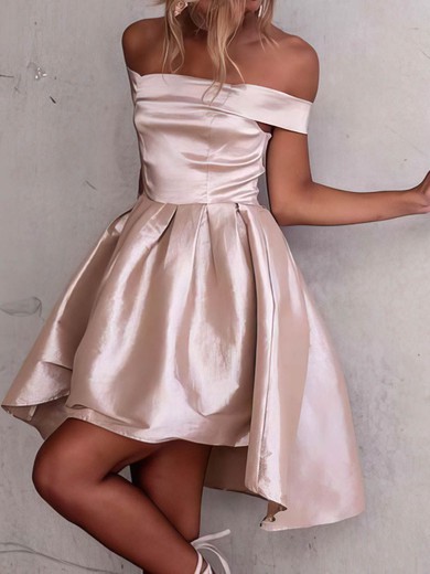 A-line Off-the-shoulder Satin Asymmetrical Ruffles Prom Dresses #Favs020106345