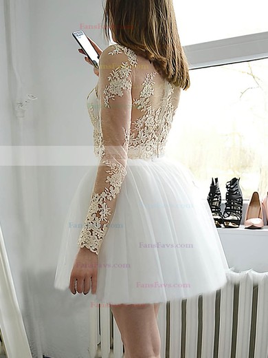 Princess Scoop Neck Tulle Short/Mini Appliques Lace Prom Dresses #Favs020106351