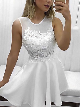 A-line Scoop Neck Tulle Silk-like Satin Short/Mini Appliques Lace Prom Dresses #Favs020106352 A-line Scoop Neck Tulle Silk-like Satin Short/Mini Appliques Lace Prom Dresses #Favs020106352