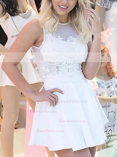 A-line Scoop Neck Tulle Silk-like Satin Short/Mini Appliques Lace Prom Dresses #Favs020106352