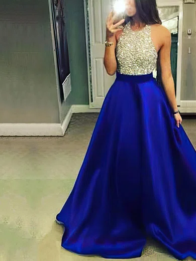 Ball Gown Halter Satin Floor-length Beading Prom Dresses #Favs020102391