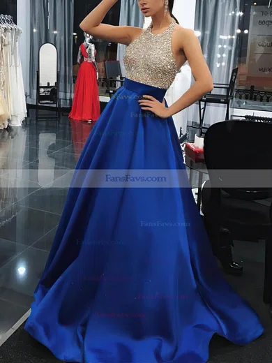 Ball Gown Halter Satin Floor-length Beading Prom Dresses #Favs020102391
