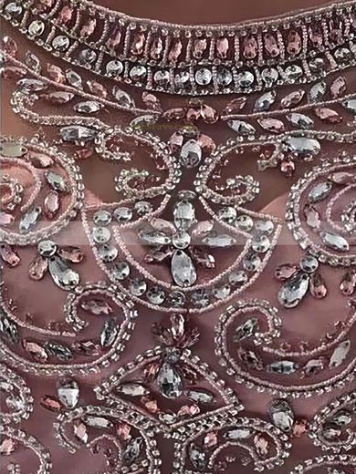 A-line Scoop Neck Tulle Chiffon Knee-length Sequins Prom Dresses #Favs020106356